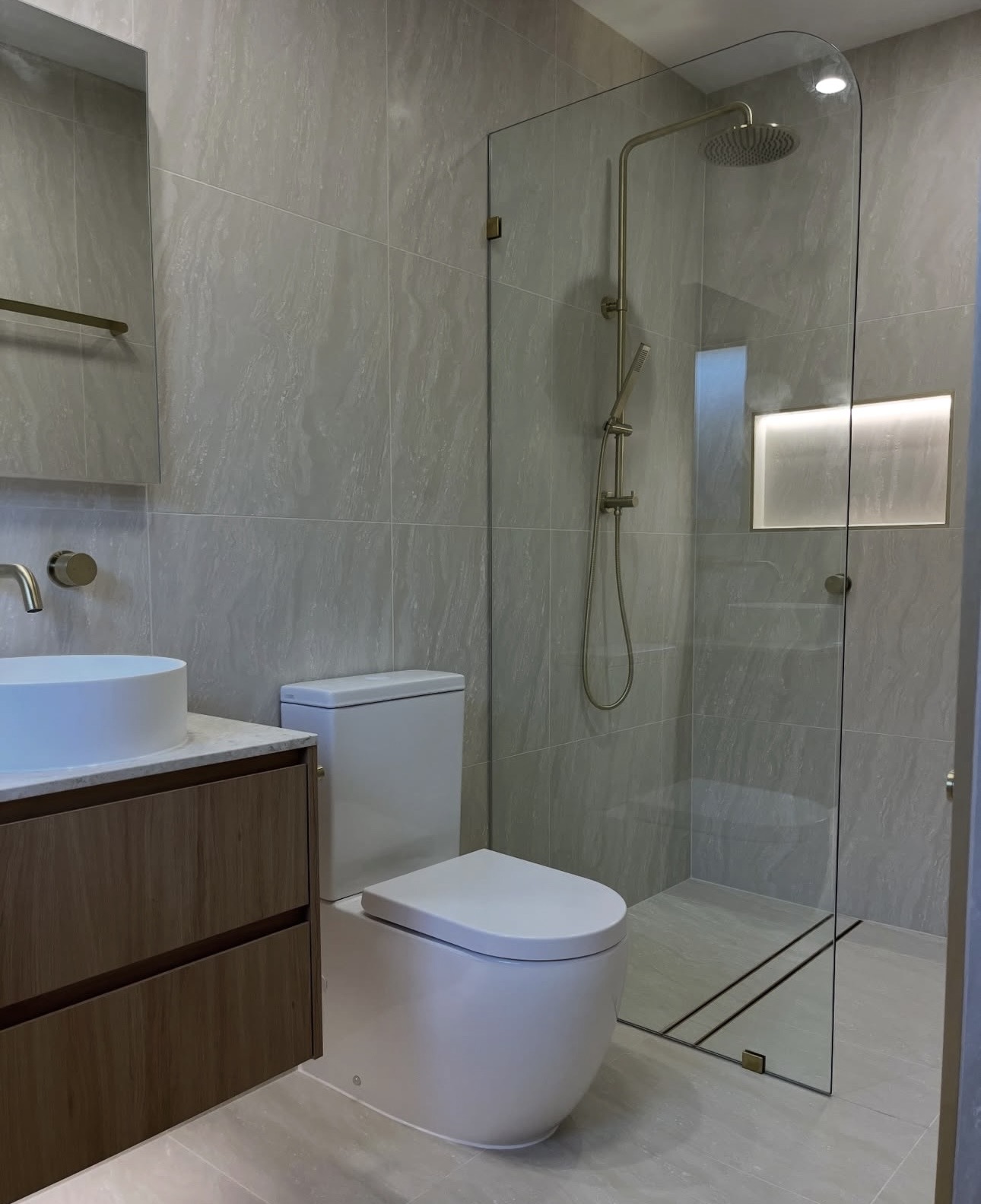 Clean, modern, waterproofed bathroom after renovation