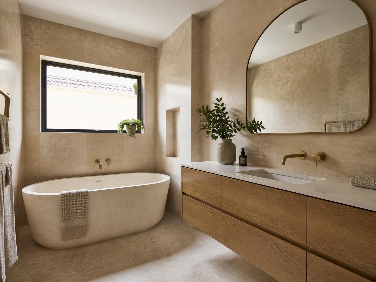 Warm Travertine Bathroom — Reservoir